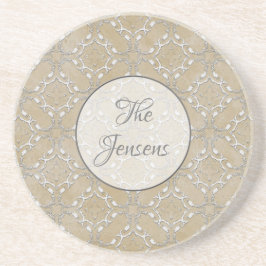 Silver Grått och Beige Metallic Filagret Mönster Underlägg