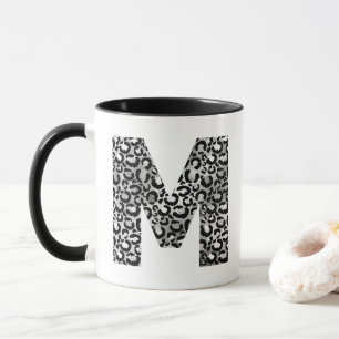 Silver Grått och Black Initial M Monogram Mugg