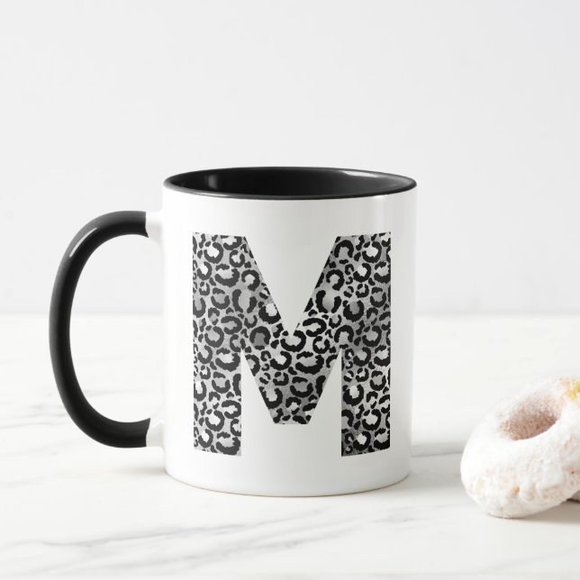 Silver Grått och Black Initial M Monogram Mugg (Med munk)