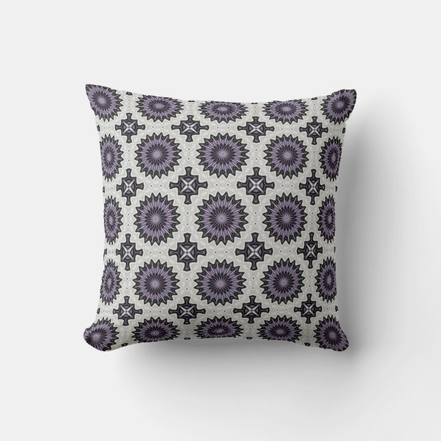 Silver Grått och Lilac Bold Repeat Tile Mönster Kudde (Framsida)