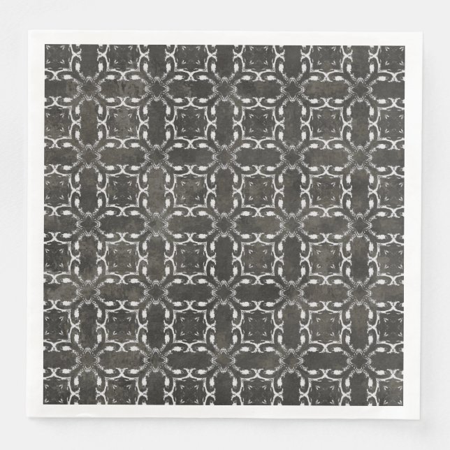 Silver Grått och svart metallfiligree Mönster Pappersservett (Framsida)