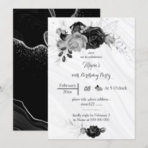 silver grått och svarta blommor inbjudningar