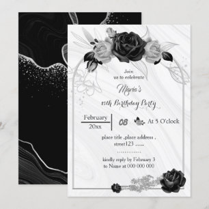 silver grått och svarta blommor inbjudningar
