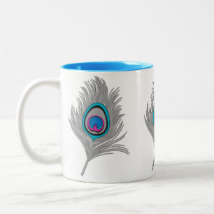 Silver Grått och turkos Peacock Feather Två-Tonad Mugg