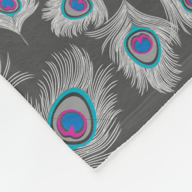 Silver Grått och turkos Peacock Feathers Fleecefilt (Hörn)