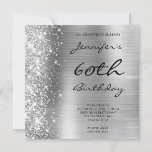 Silver Grått Ombre Foil Lämnat Glitter 60 födelsed Inbjudningar