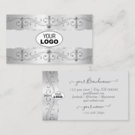Silver Grått Ornate Gräns judar med Logotyp Visitkort
