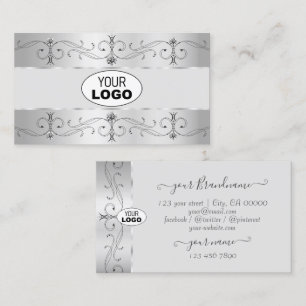 Silver Grått Ornate Gräns judar med Logotyp Visitkort