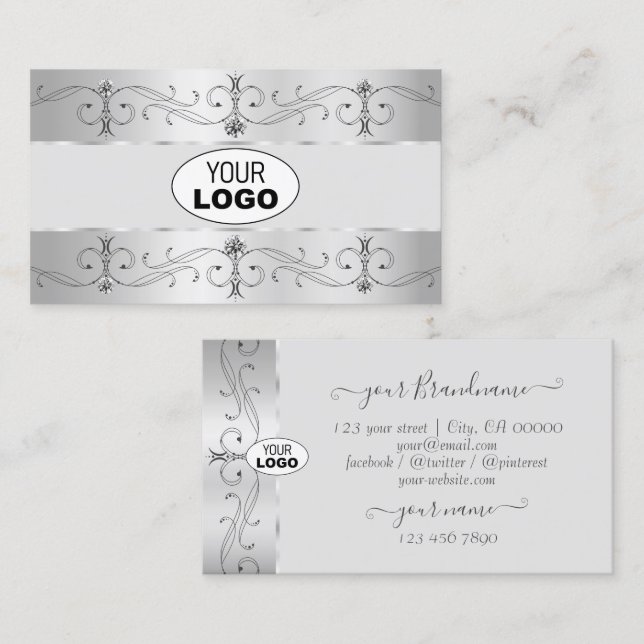 Silver Grått Ornate Gräns judar med Logotyp Visitkort (Fram/baksida)