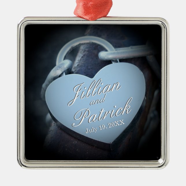 Silver Grått Padlock chain Link Älskare Julgransprydnad Metall (Framsidan)