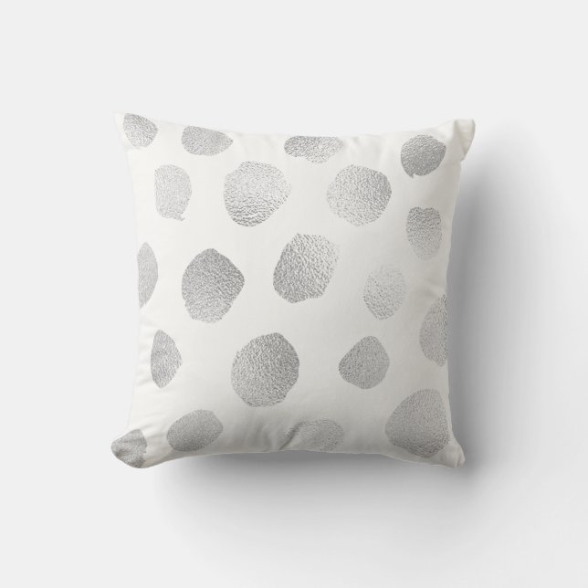 Silver Grått Paskriven Metallic Polka dots White Kudde (Framsida)