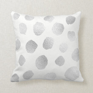 Silver Grått Paskriven Metallic Polka dots White Kudde