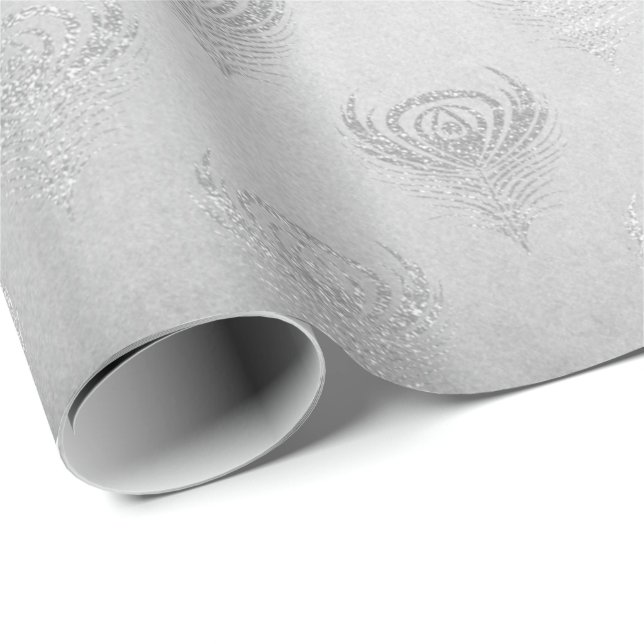 Silver Grått Peacock Metallic Shiny Monochromatic Presentpapper (Rullad Hörn)