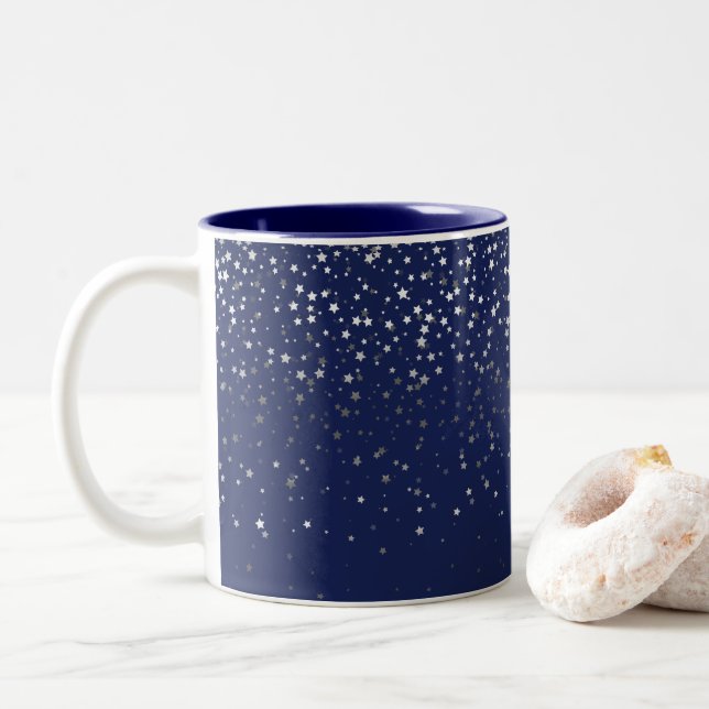 Silver-Grått Petite Stars Coffee Mugg-Midnight Två-Tonad Mugg (Med munk)