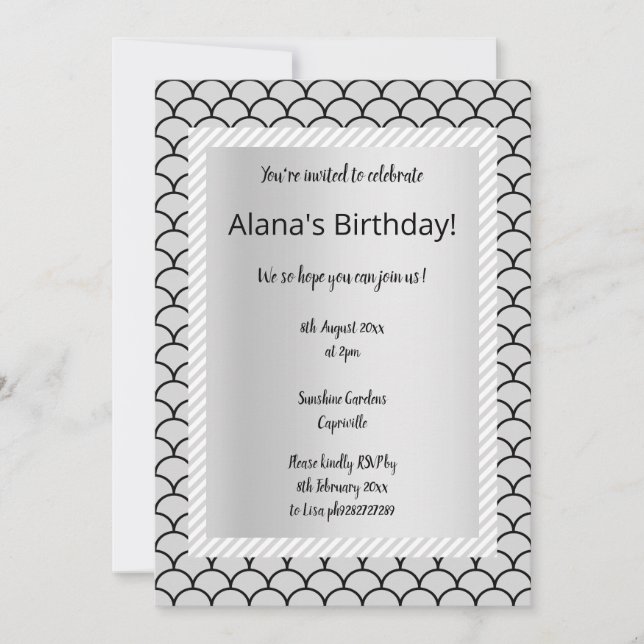 Silver Grått rand Sjöjungfru-inbjudningar Inbjudningar (Framsida)