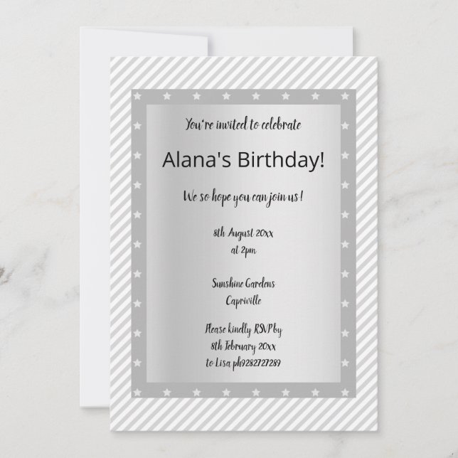 Silver Grått RAND STAR-inbjudningar Inbjudningar (Framsida)