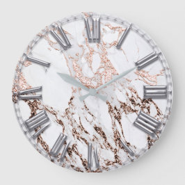 Silver Grått Roman Number Marble Ro Guld Stor Klocka