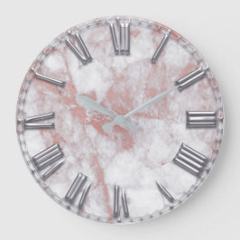 Silver Grått Roman Number Rosa Marble Marble Stor Klocka