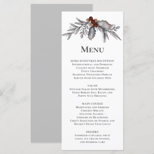 Silver, Grått, Rusty Brown Winter Botanical Bröllo Meny