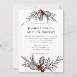 Silver, Grått, Rusty Brown Winter bröllopsinbjudan Inbjudningar