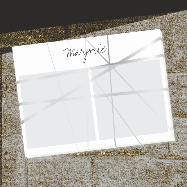 Silver Grått Se Geometric Linjer Lägg till Namn Mo Post-it Block (Depiction of Front of Post-it® Notes)