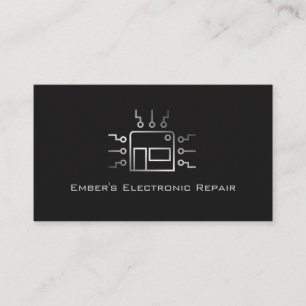 Silver Grått Simple Computer Electronics Repair Visitkort