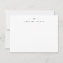 Silver Grått-skriptmonogram Chic Swash Stationery