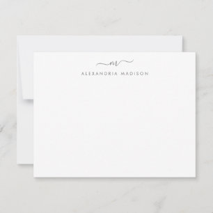 Silver Grått-skriptmonogram Chic Swash Stationery Anteckningskort