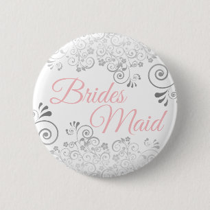 Silver Grått Snöre Frills & Rosa Elegant Bridesmai Knapp