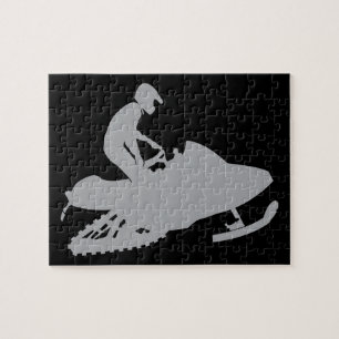 Silver Grått Snowmobiler Pussel