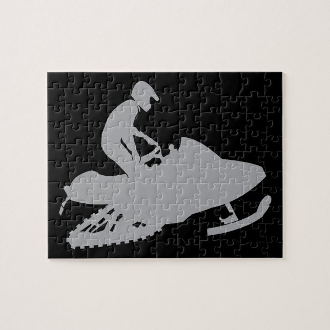 Silver Grått Snowmobiler Pussel (Horisontell)