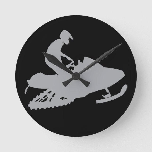 Silver Grått Snowmobiler Rund Klocka (Framsida)