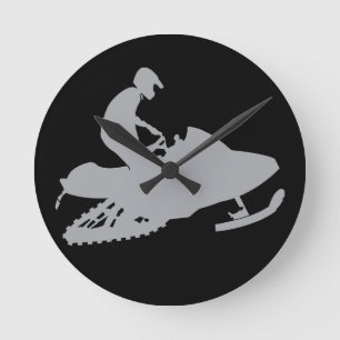 Silver Grått Snowmobiler Rund Klocka