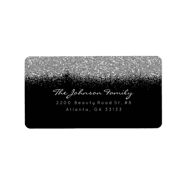 Silver Grått Sparkly Glitter Penseldrag Adressetikett (Framsidan)