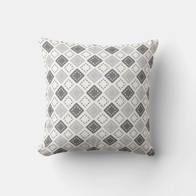 Silver Grått Squares Mönster Kudde (Framsida)
