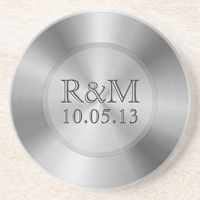 Silver Grått Stainless Steel look Monogram Underlägg (Framsidan)