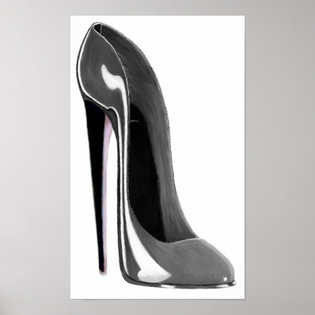 Silver Grått Stiletto Shoe Print Poster (Framsidan)
