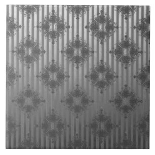 Silver Grått Stripe Hollywood Regency Mönster Kakelplatta