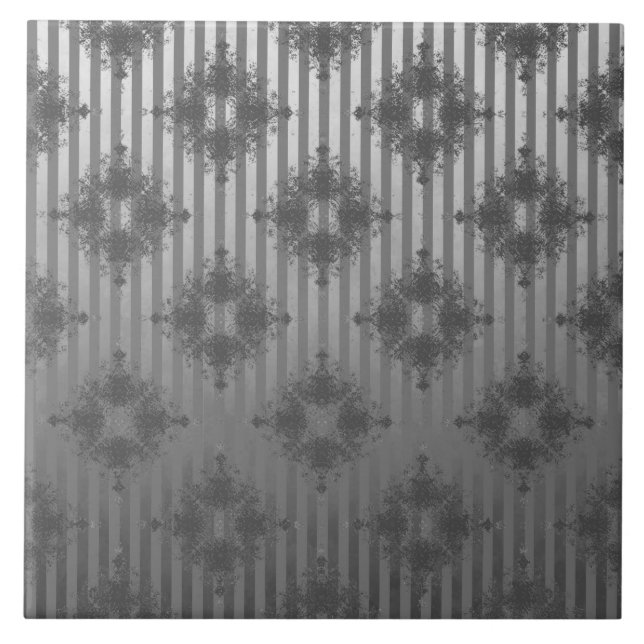 Silver Grått Stripe Hollywood Regency Mönster Kakelplatta (Framsidan)