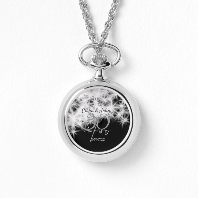 Silver grått svart 30:e bröllop-årsdagen glitter armbandsur (Framsida)