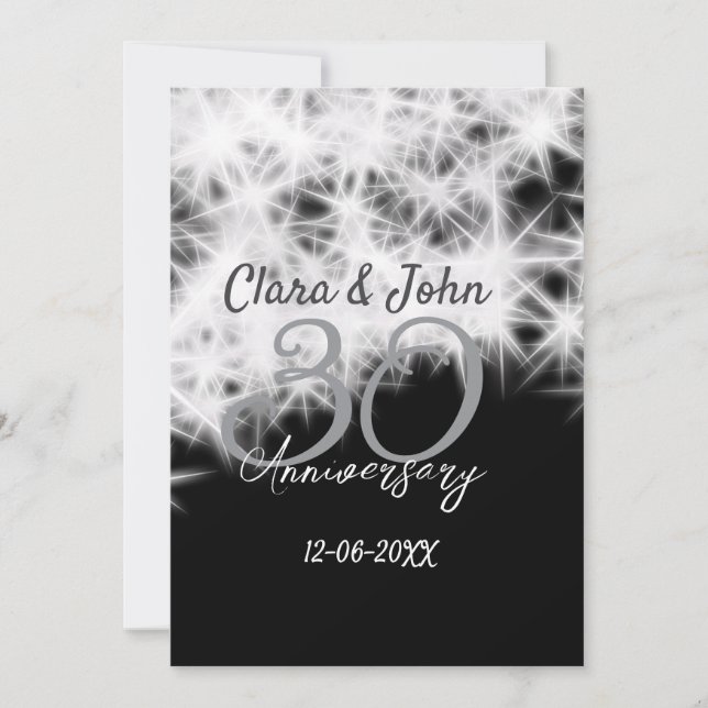 Silver grått svart 30:e bröllop-årsdagen glitter inbjudningar (Framsida)