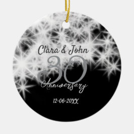 Silver grått svart 30:e bröllop-årsdagen glitter julgransprydnad keramik