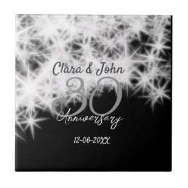 Silver grått svart 30:e bröllop-årsdagen glitter kakelplatta