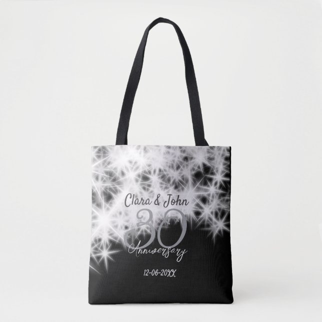 Silver grått svart 30:e bröllop-årsdagen glitter tygkasse (Framsida)