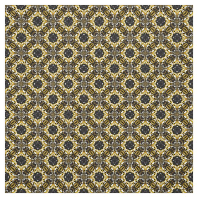 Silver Grått, svart, Gult runda plattor Mönster Tyg (Provkarta)