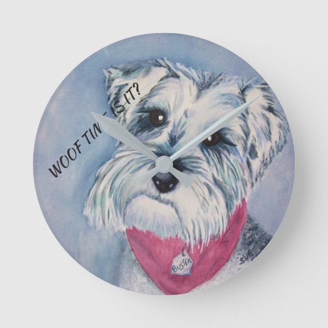 SILVER GRÅTT SWEET SCHNAUZER RUND KLOCKA (Framsida)