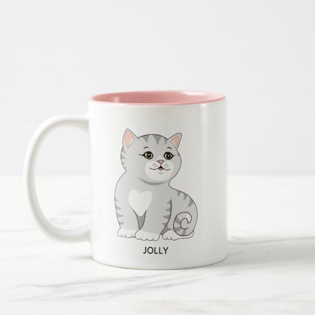 Silver Grått Tabby Kattunge & Personlig Text TW Två-Tonad Mugg (Vänster)