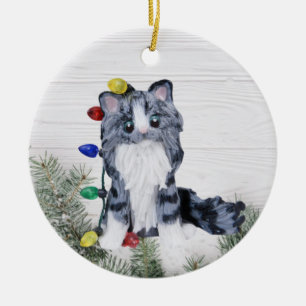 Silver Grått Tabby Maine Coon Cat Ornament