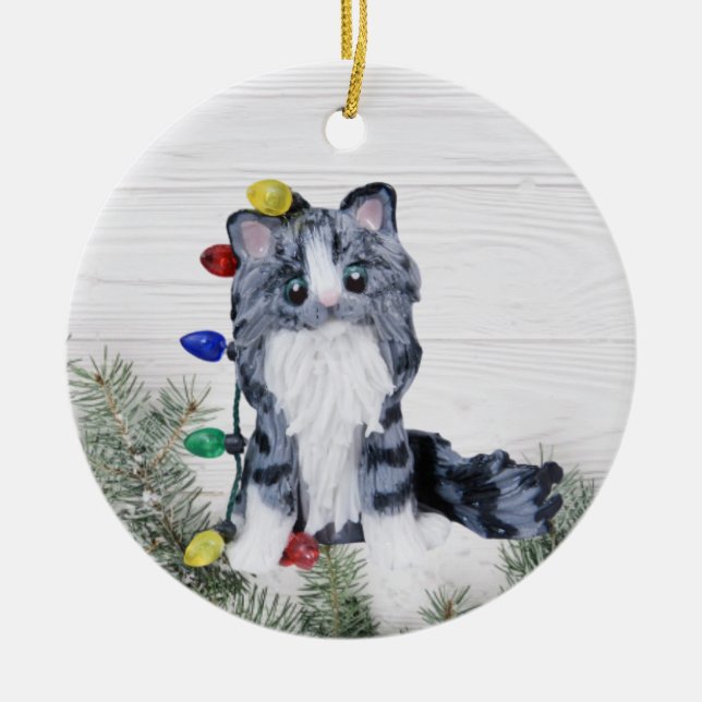 Silver Grått Tabby Maine Coon Cat Ornament (Framsidan)