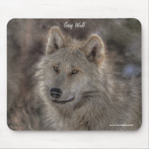 Silver Grått Varg Wildlife Art Porträtt Musmatta
